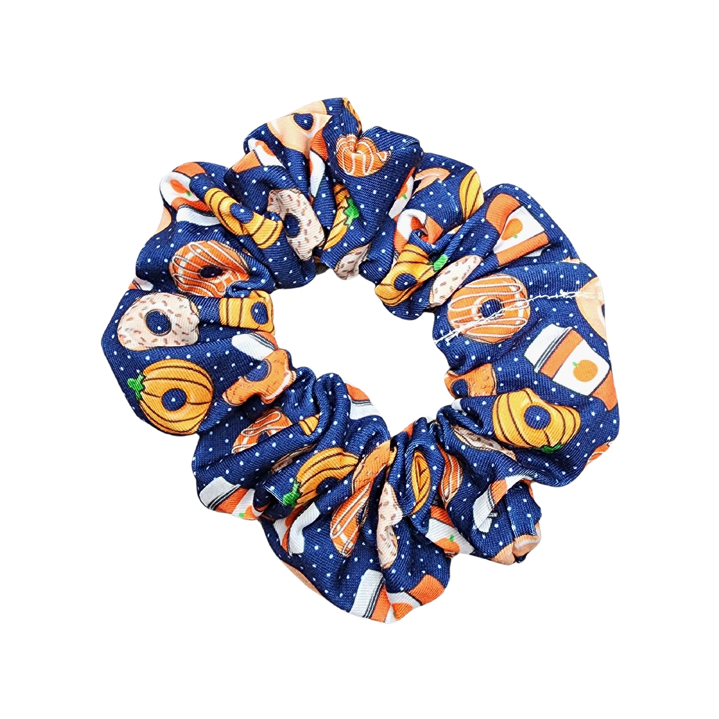 Navy Polka Dot Fall Donuts Scrunchie