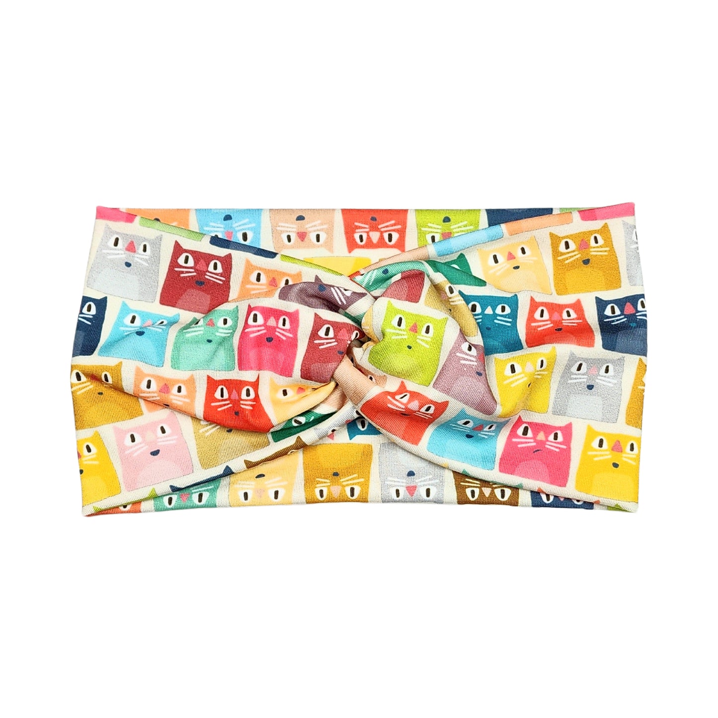 Funny Cat Block Headband, Retro Rainbow Colors