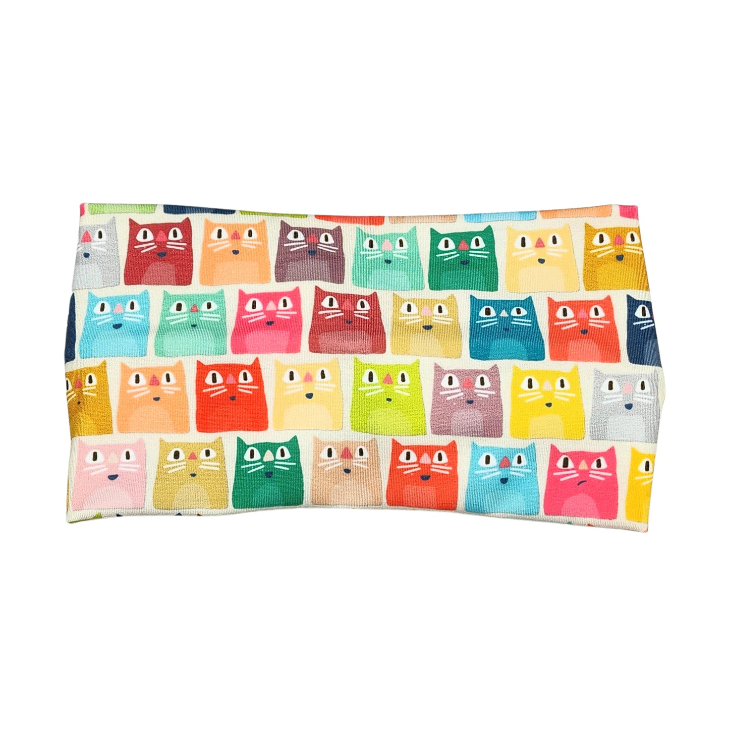 Funny Cat Block Headband, Retro Rainbow Colors