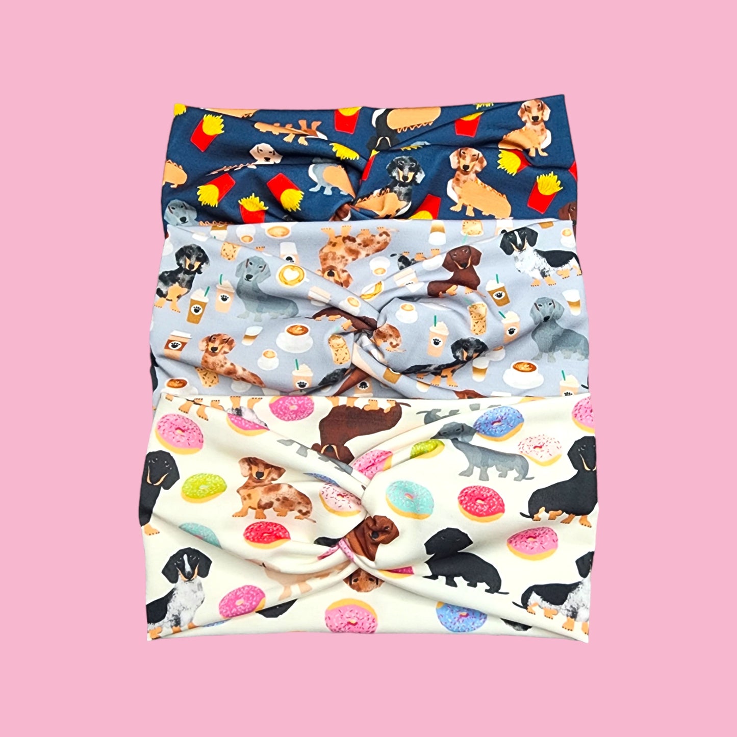 Cute and Funny Dachshund Dog and Food Print Headband for Women