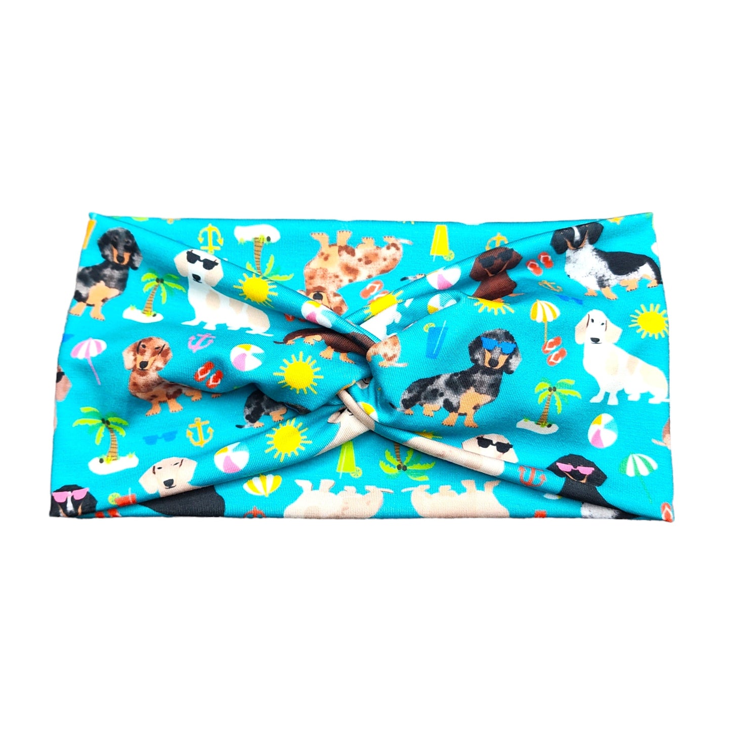 Wide Summer Beach Dachshund Dogs Print Headband for Women