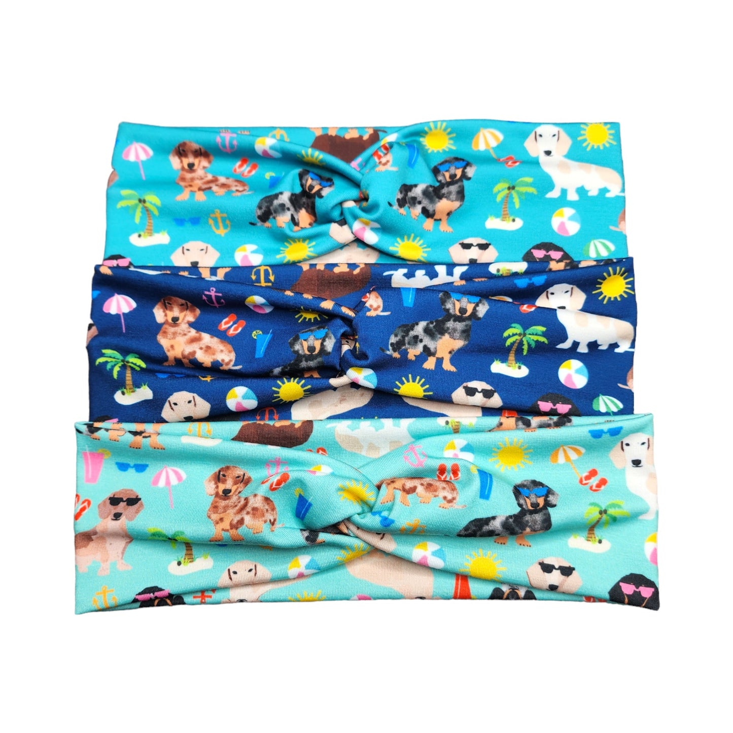 Wide Summer Beach Dachshund Dogs Print Headband for Women