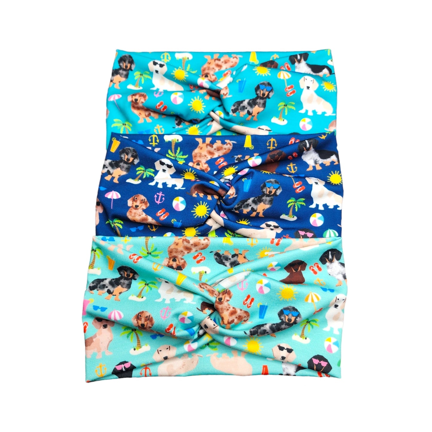 Wide Summer Beach Dachshund Dogs Print Headband for Women