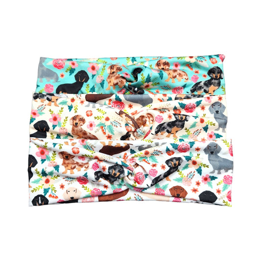 Floral Dachshund Dog Print Headband