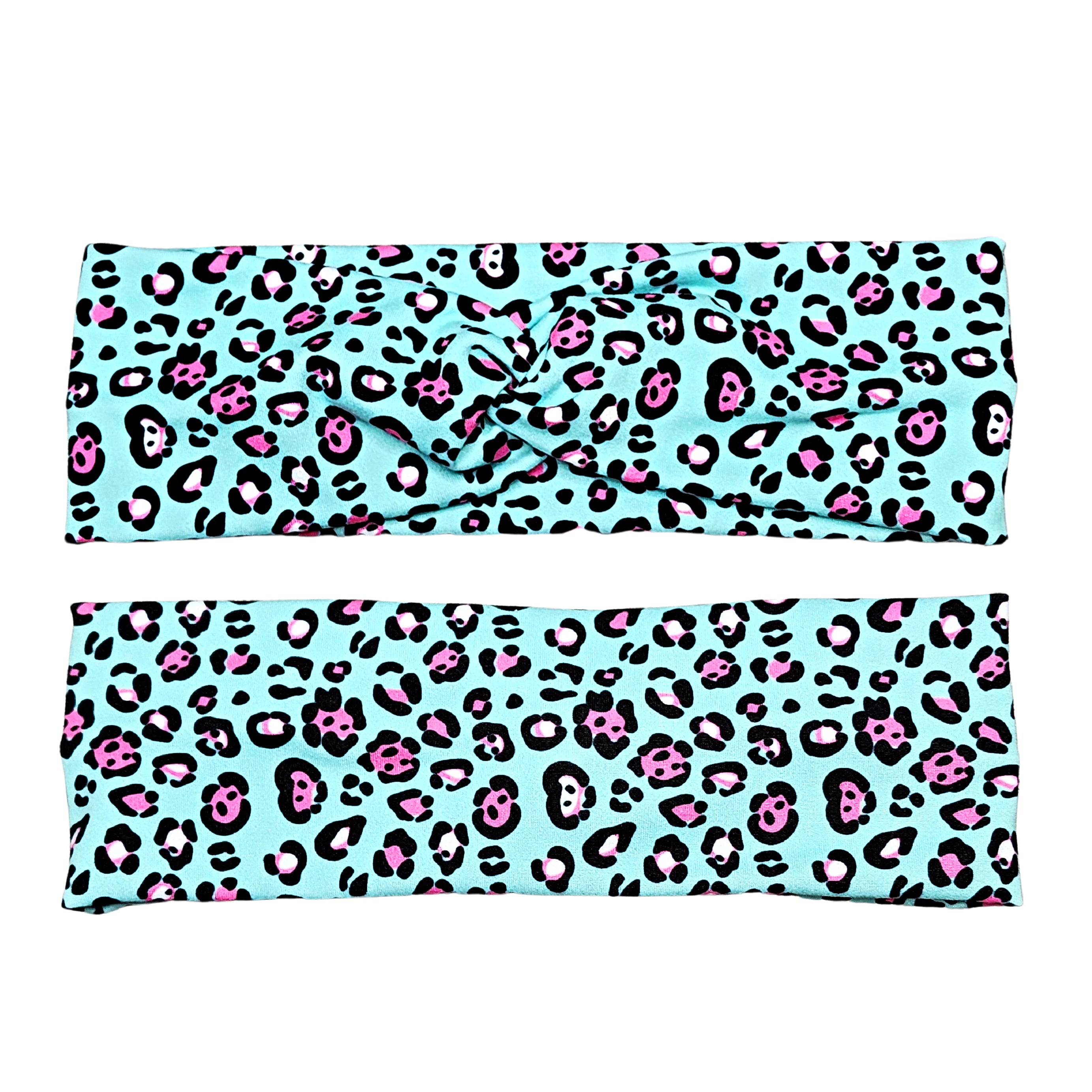 Aqua and Pink Cheetah Print Headband, Super Soft Collection