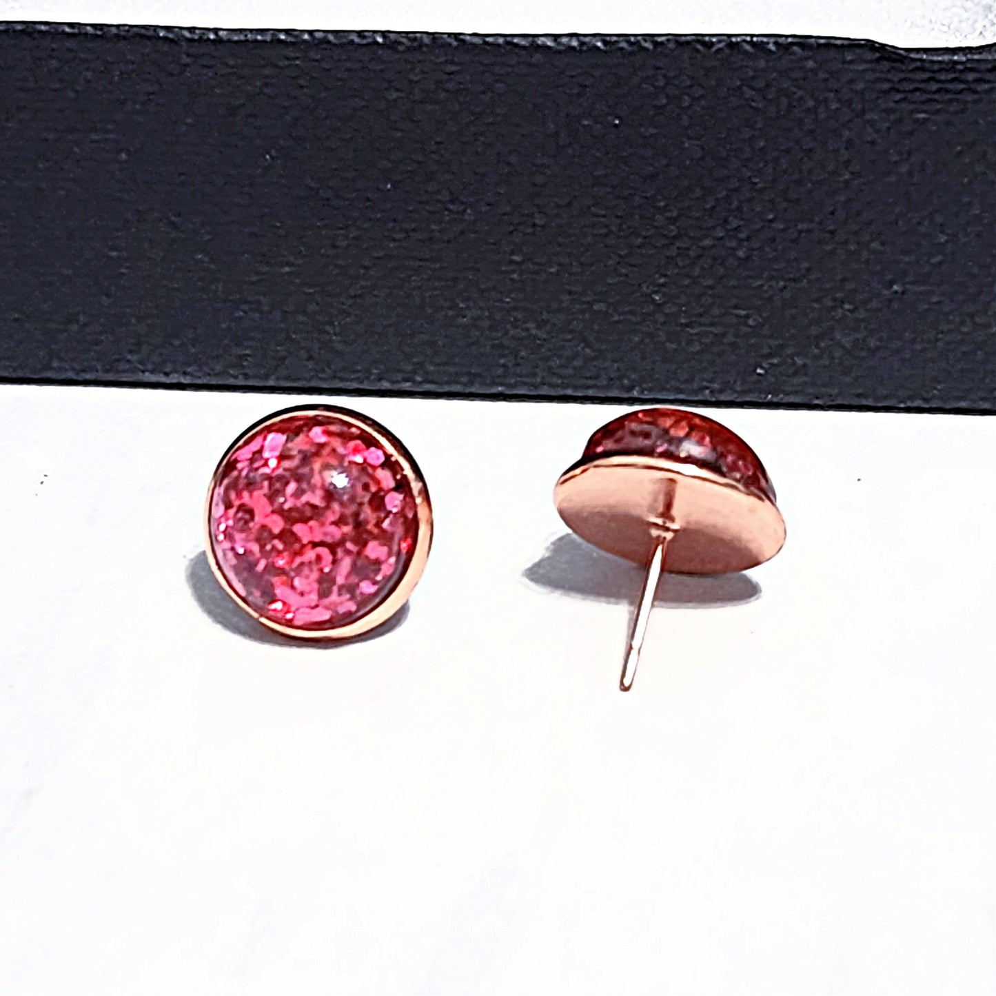 Pink or Red Glitter Holiday Stud Earrings