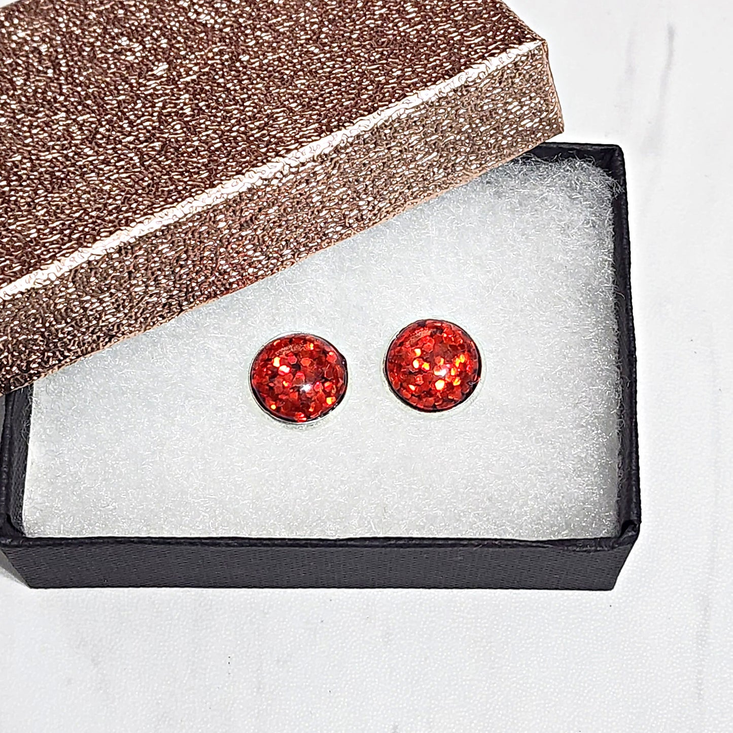 Pink or Red Glitter Holiday Stud Earrings