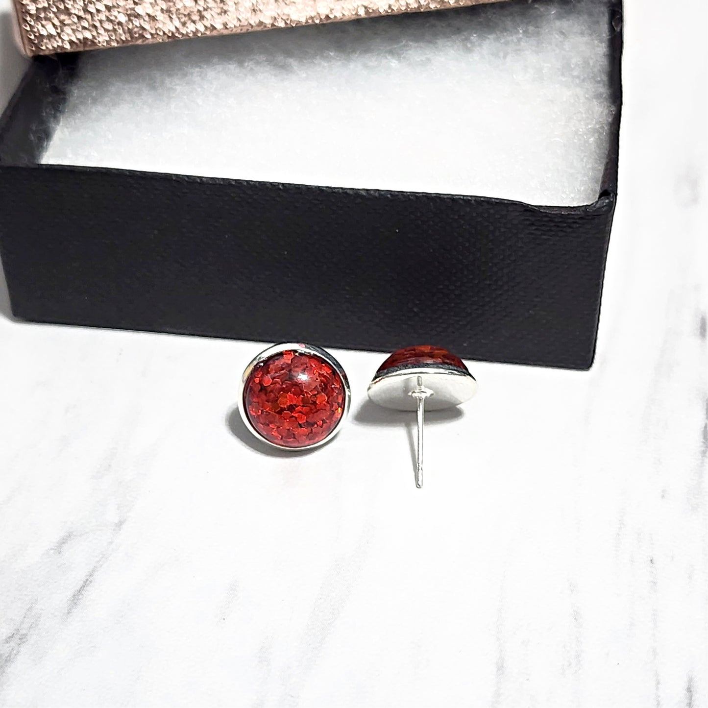 Pink or Red Glitter Holiday Stud Earrings