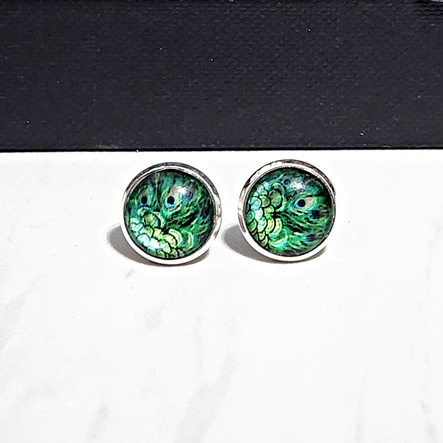 Green Peacock Stud Earrings