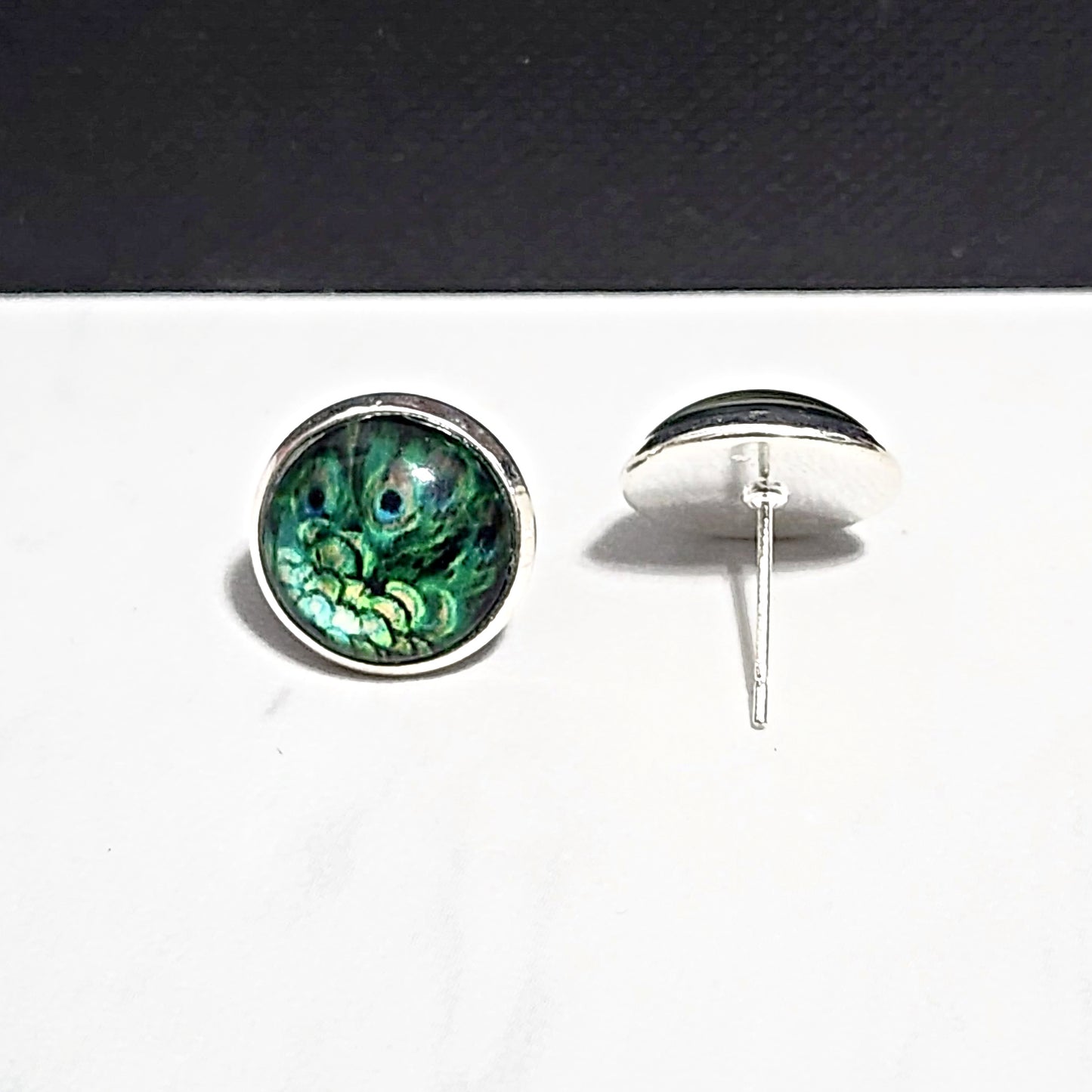 Green Peacock Stud Earrings