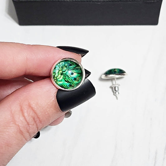 Green Peacock Stud Earrings