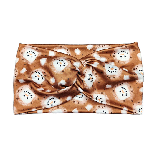 Wide Snowman Marshmallow Cocoa Headband