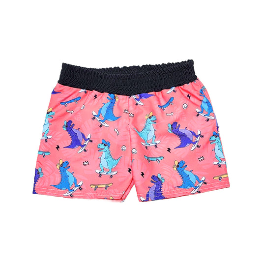 Salmon Skateboarding Dinosaur Swim Trunks