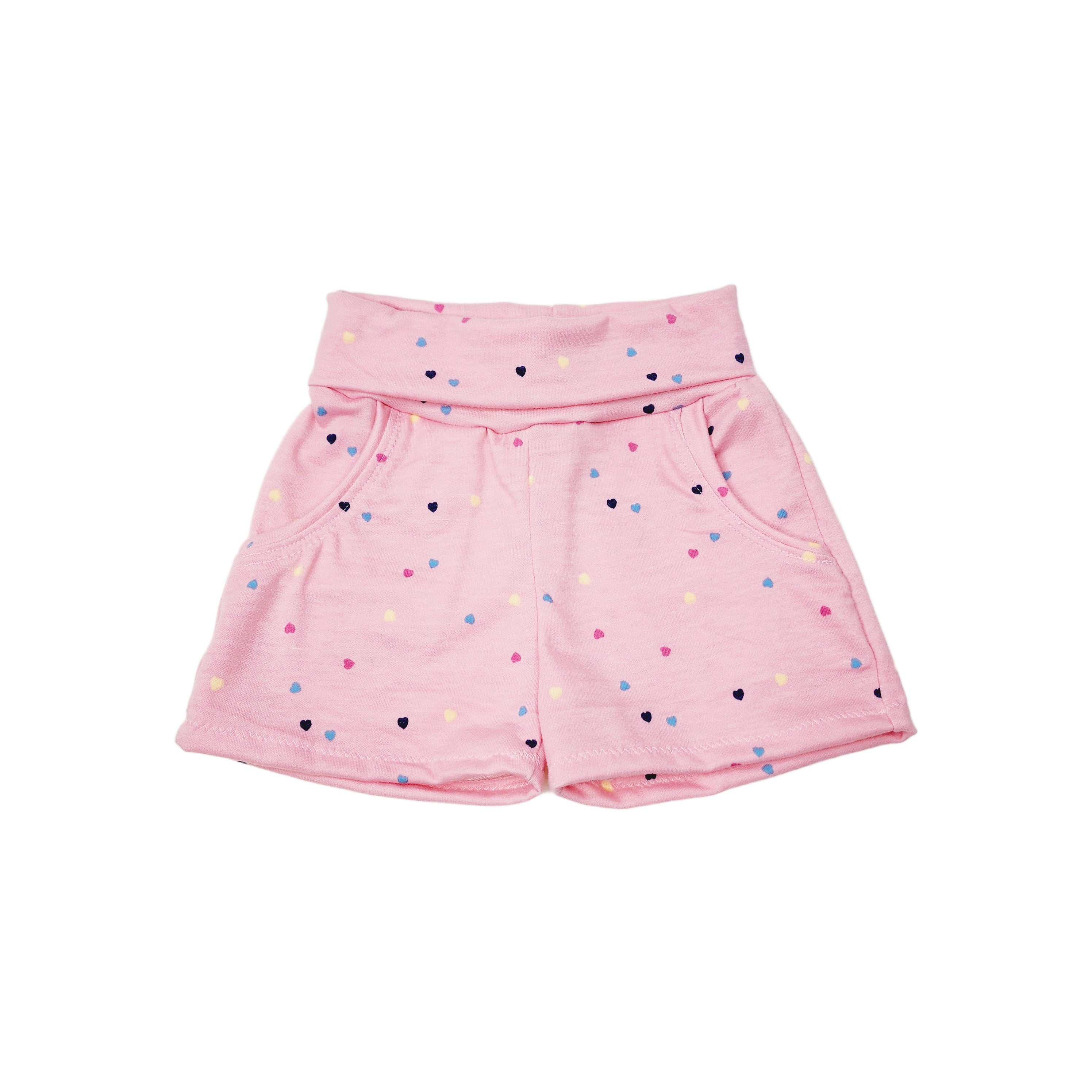 Pink Confetti Heart Print Knit Terry Shorts for Girls