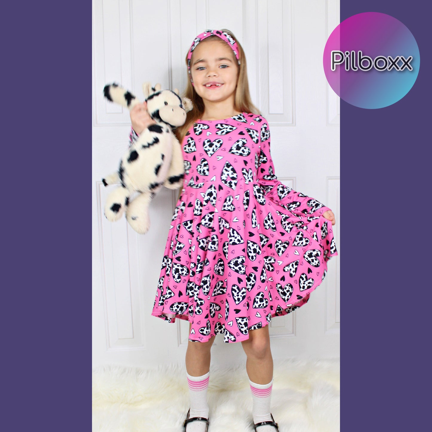 Pink Cow Hearts Dress for Girls, TAT 2 weeks