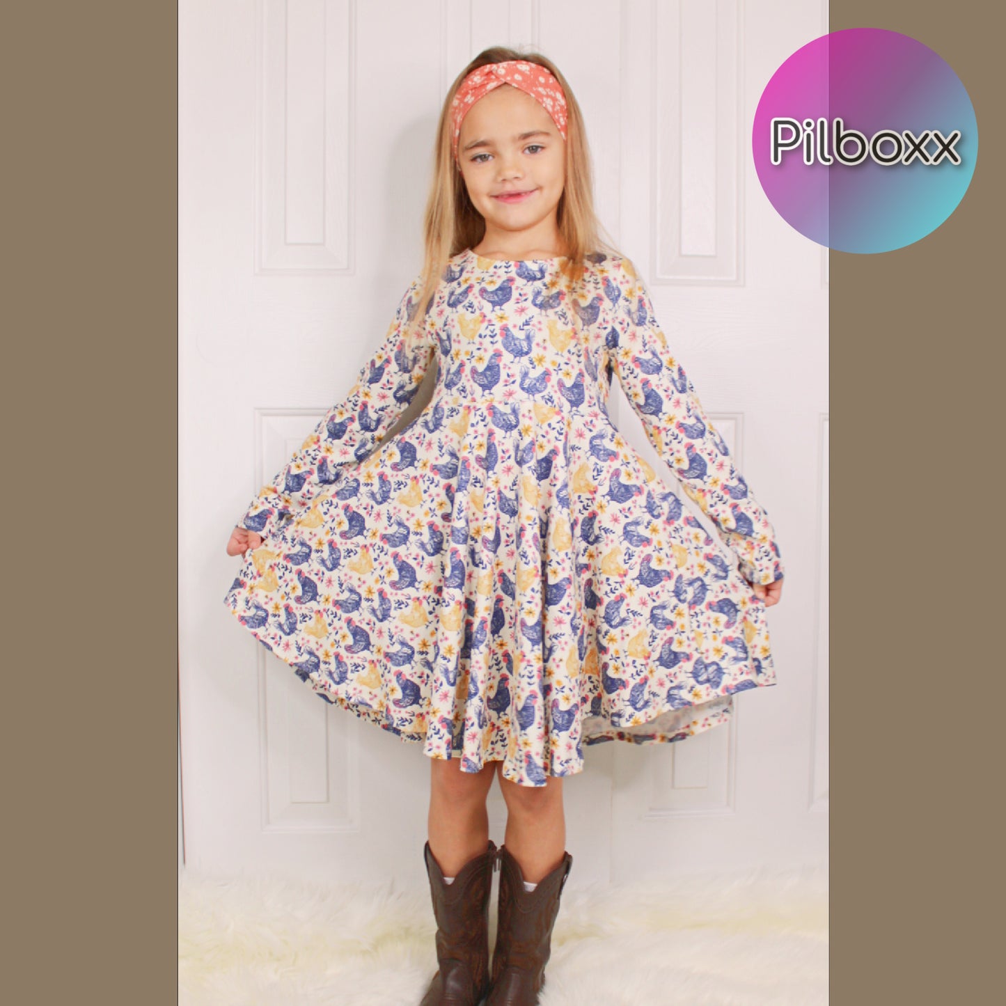 Beige Chicken Dress for Girls, TAT 2 weeks