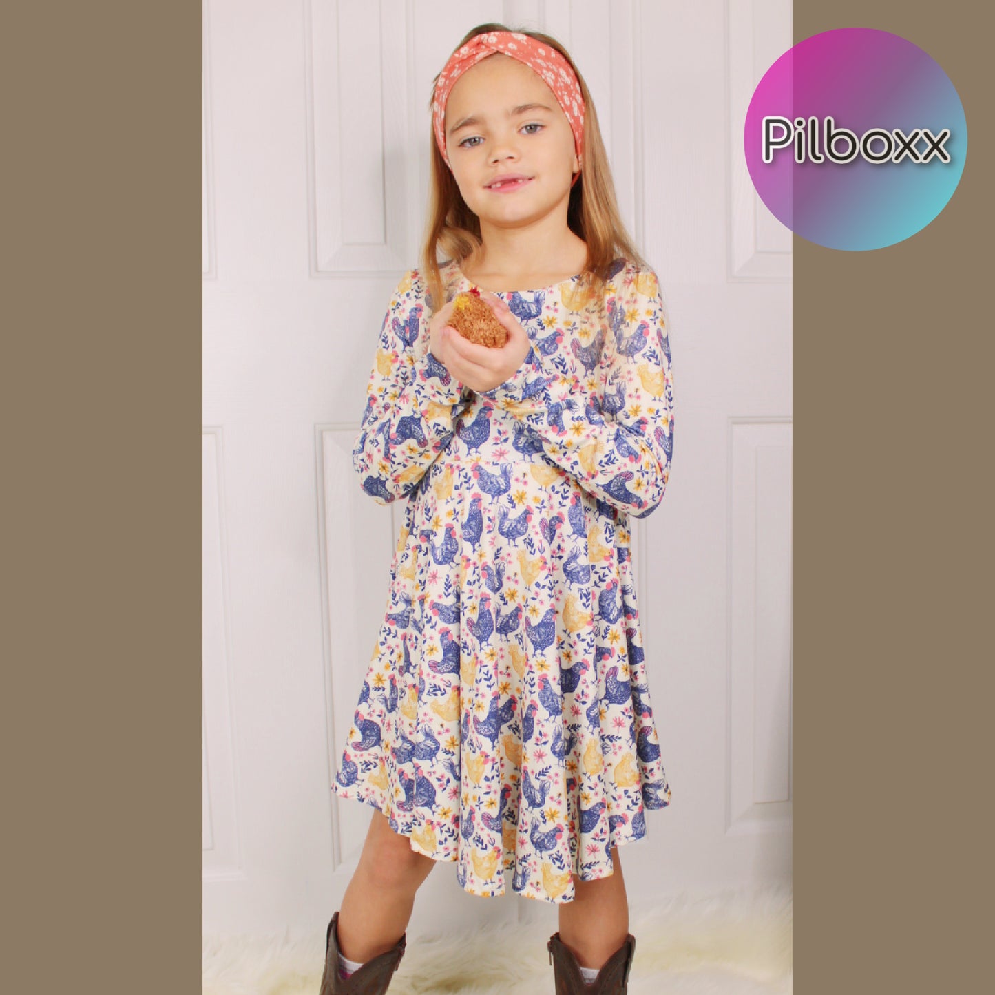 Beige Chicken Dress for Girls, TAT 2 weeks