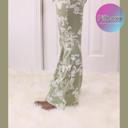Green Butterfly Flare Pants for Girls, Ready to Ship