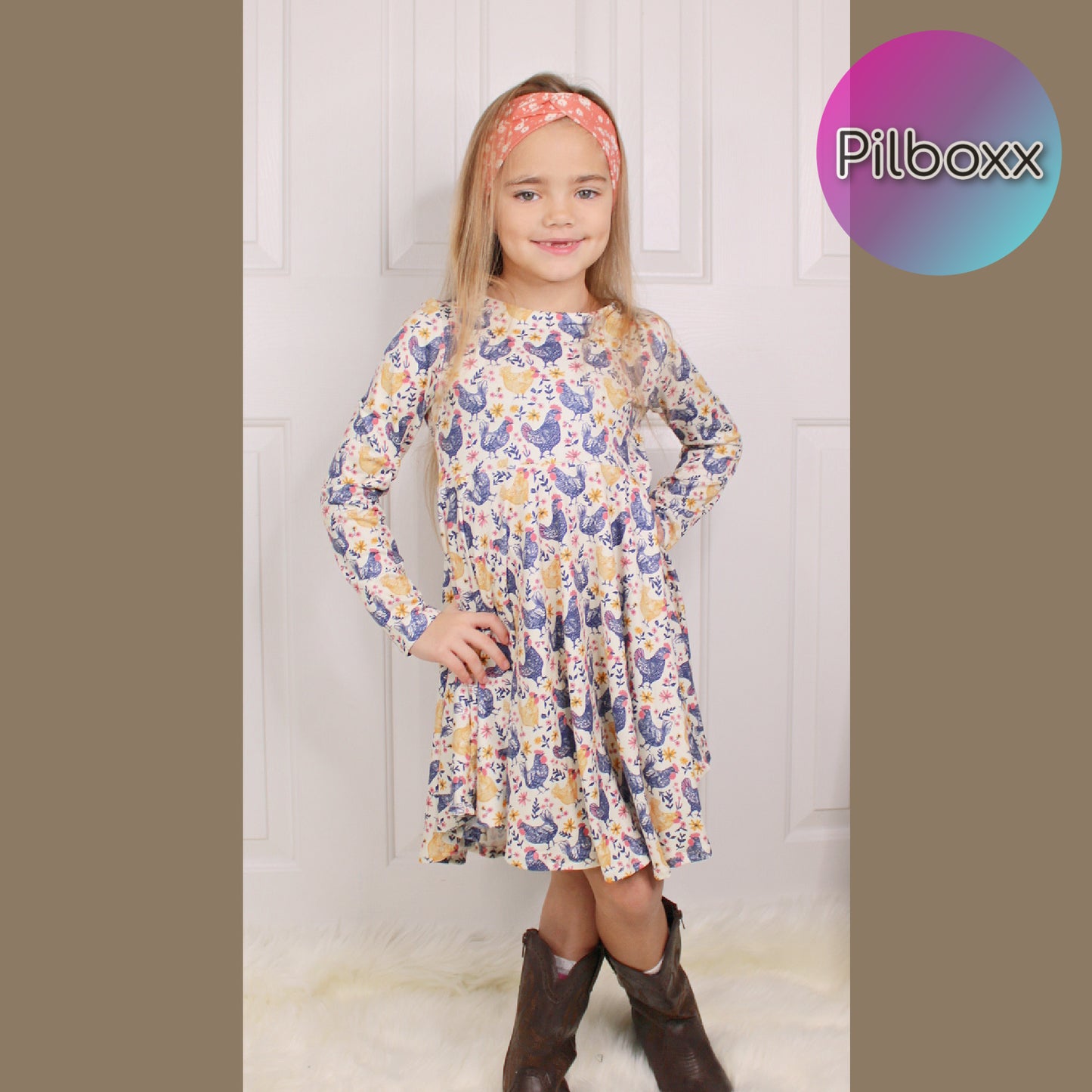 Beige Chicken Dress for Girls, TAT 2 weeks