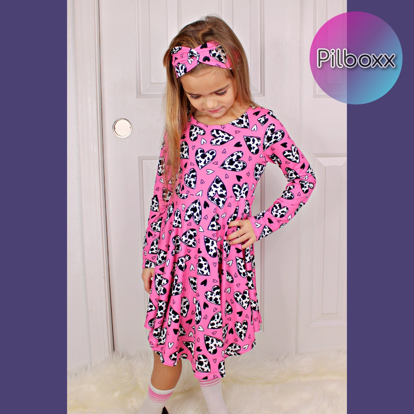 Pink Cow Hearts Dress for Girls, TAT 2 weeks