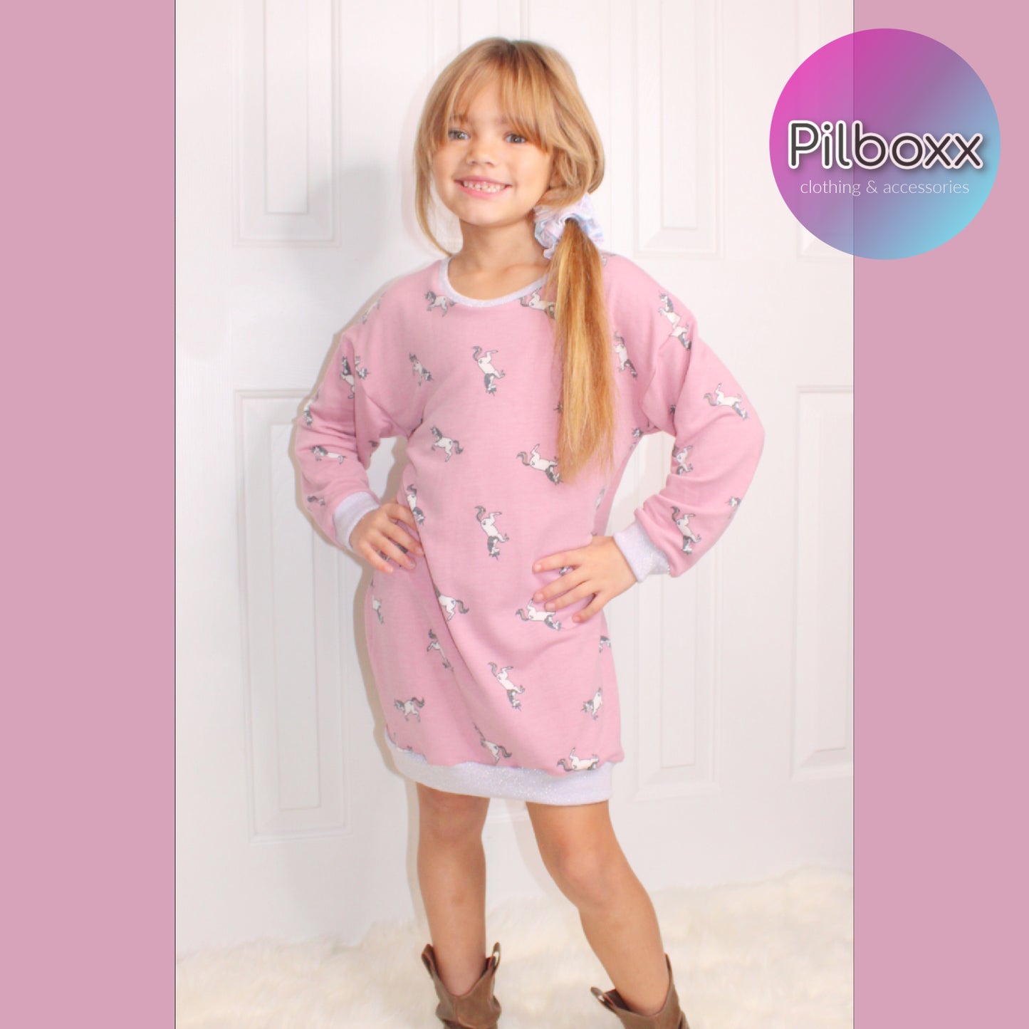 Cozy Unicorn Sweatshirt Dress for Girls, Size 7, Ready to Ship