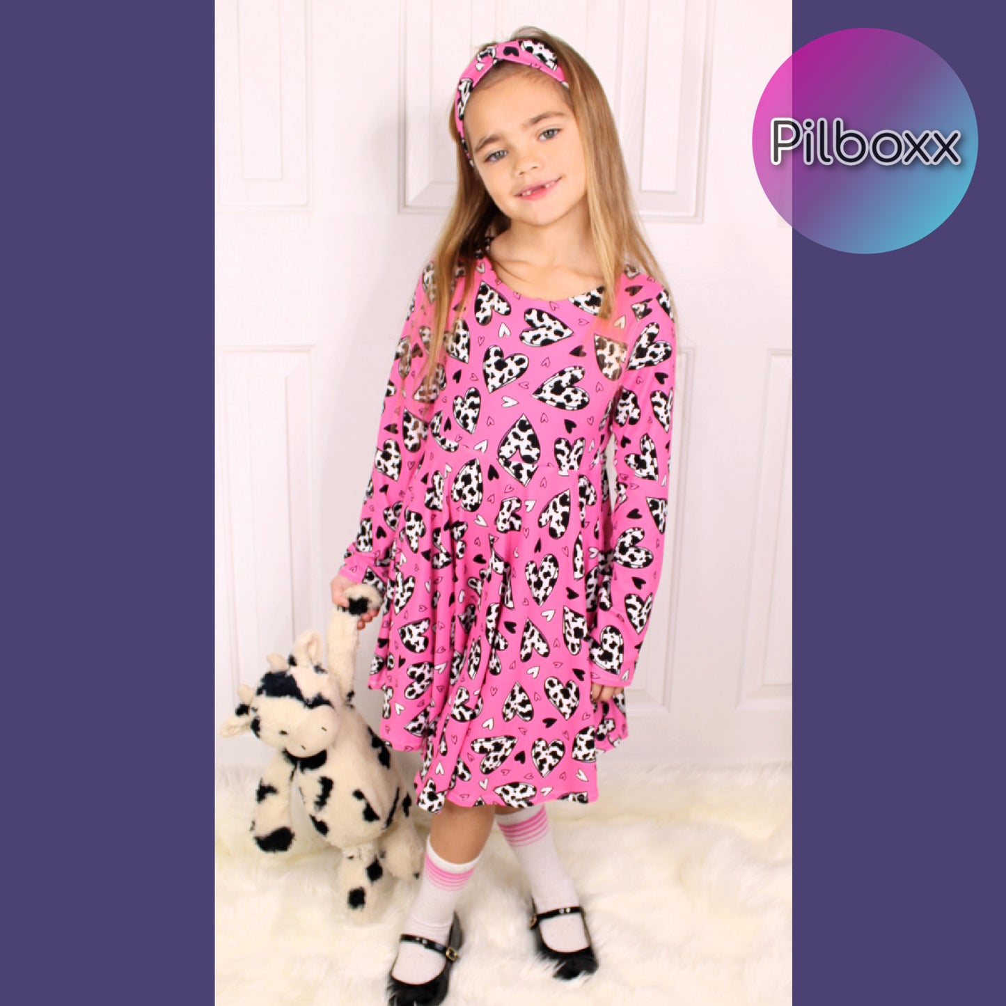 Pink Cow Hearts Dress for Girls, TAT 2 weeks