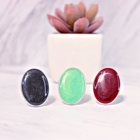Resin Oval Statement Ring for Women, Adjustable