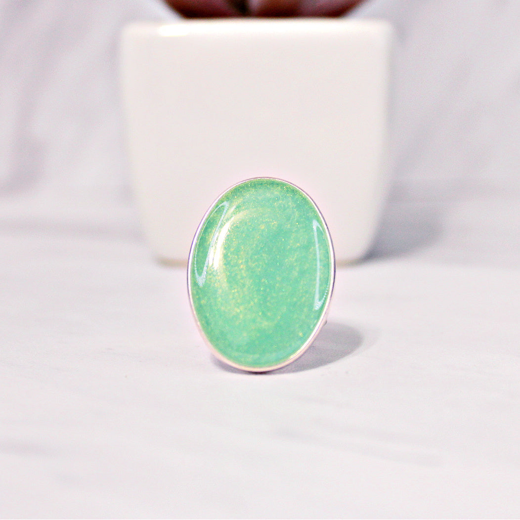 Resin Oval Statement Ring for Women, Adjustable