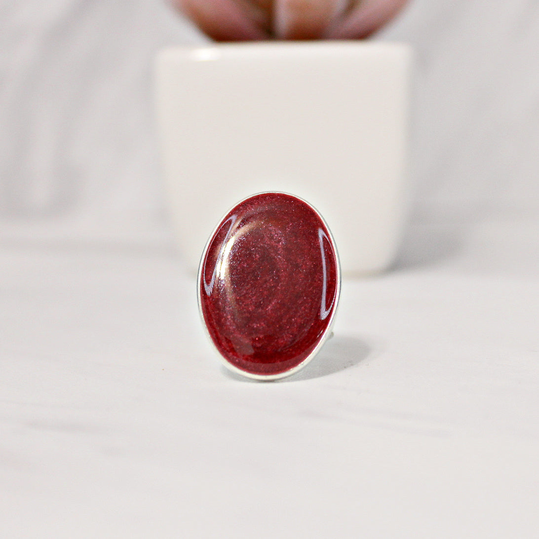 Resin Oval Statement Ring for Women, Adjustable