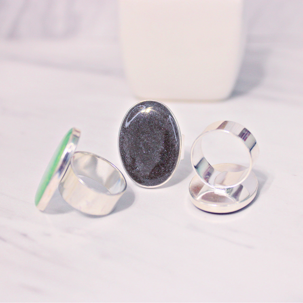 Resin Oval Statement Ring for Women, Adjustable