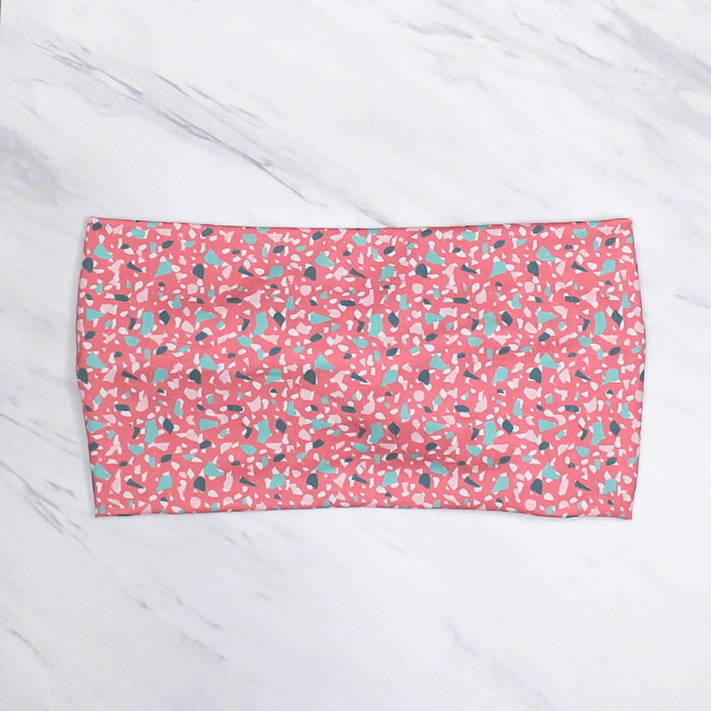 Wide Pink and Teal Terrazzo Print Headband for Women