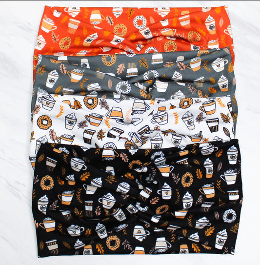 Wide Fall Pumpkin Spice Coffee Headband for Women, Super Soft Collection