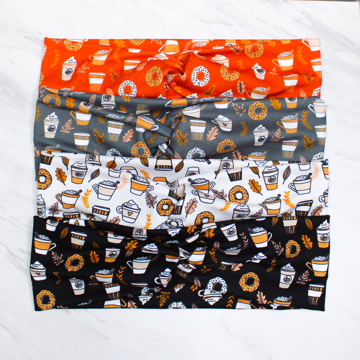 Wide Fall Pumpkin Spice Coffee Headband for Women, Super Soft Collection