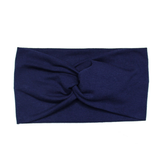 Wide Blue Solid Twist Headband, Cotton Spandex