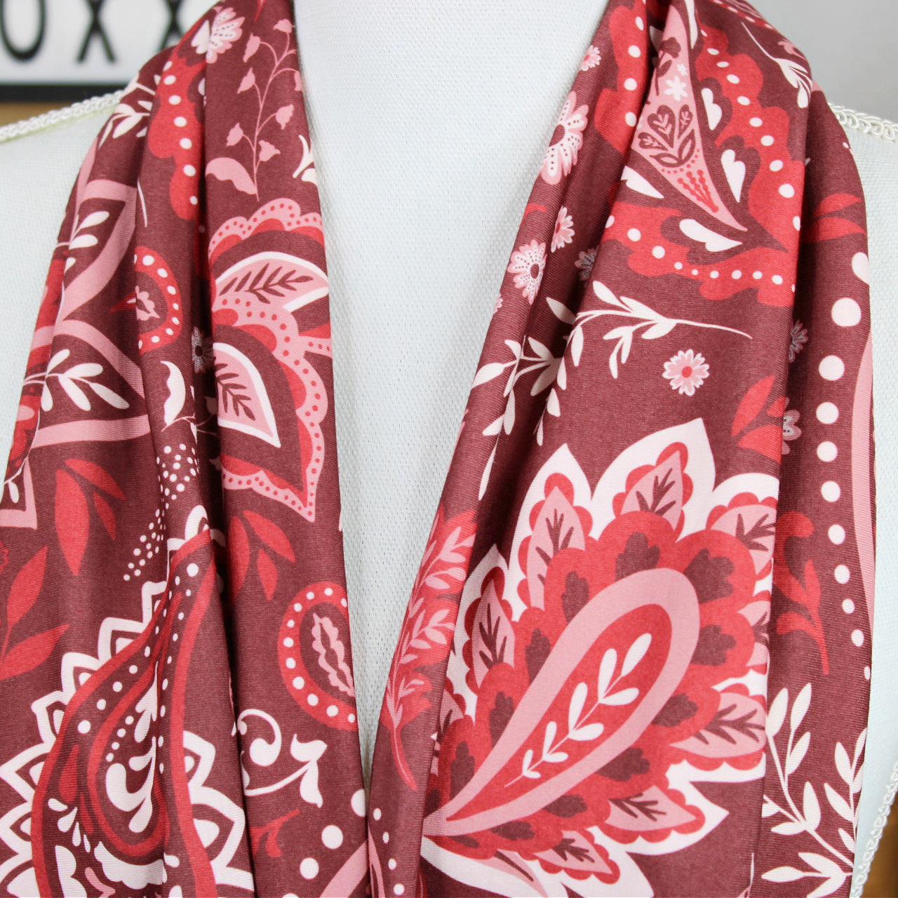Burgundy Paisley Infinity Scarf