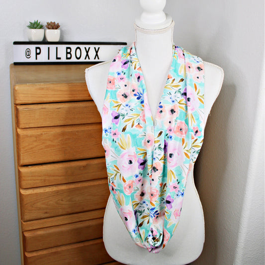 Cottagecore Mint Floral Infinity Scarf