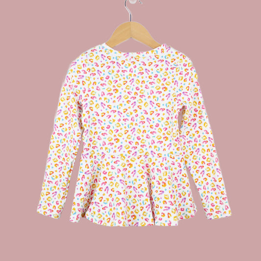 Colorful Cheetah Peplum Top for Girls, Cotton Blend, Ready to Ship