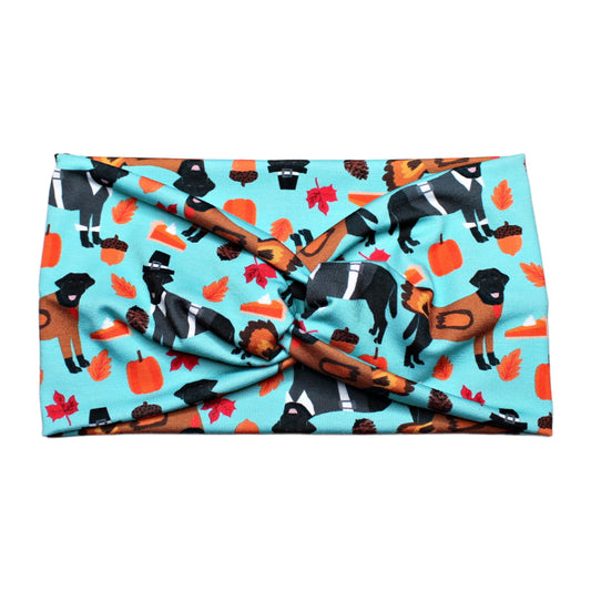 Wide Thanksgiving Labrador Dog Print Headband