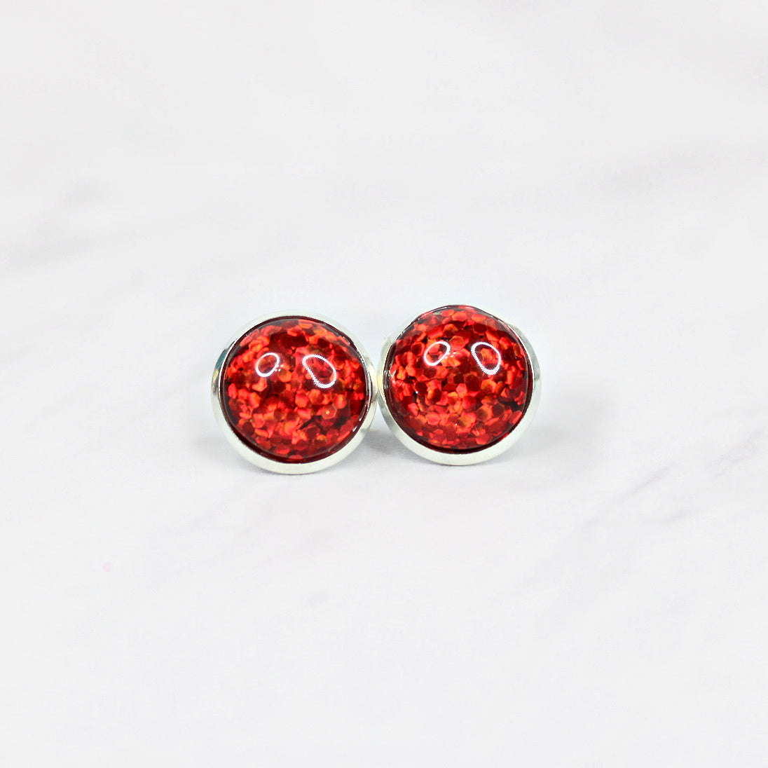 Pink or Red Glitter Holiday Stud Earrings