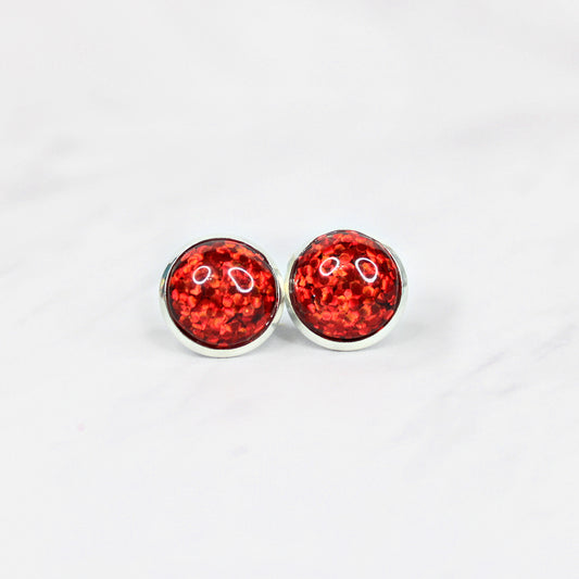 Pink or Red Glitter Holiday Stud Earrings