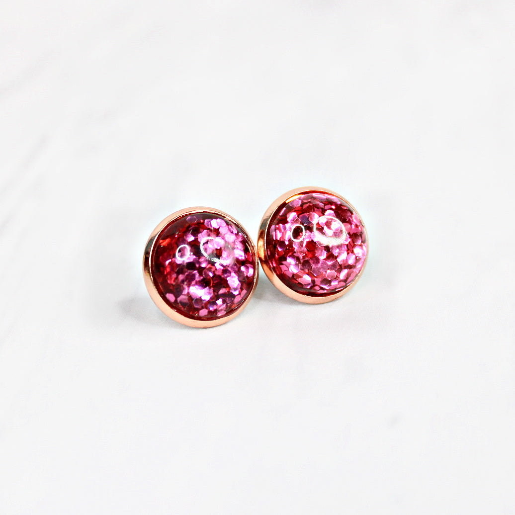 Pink or Red Glitter Holiday Stud Earrings