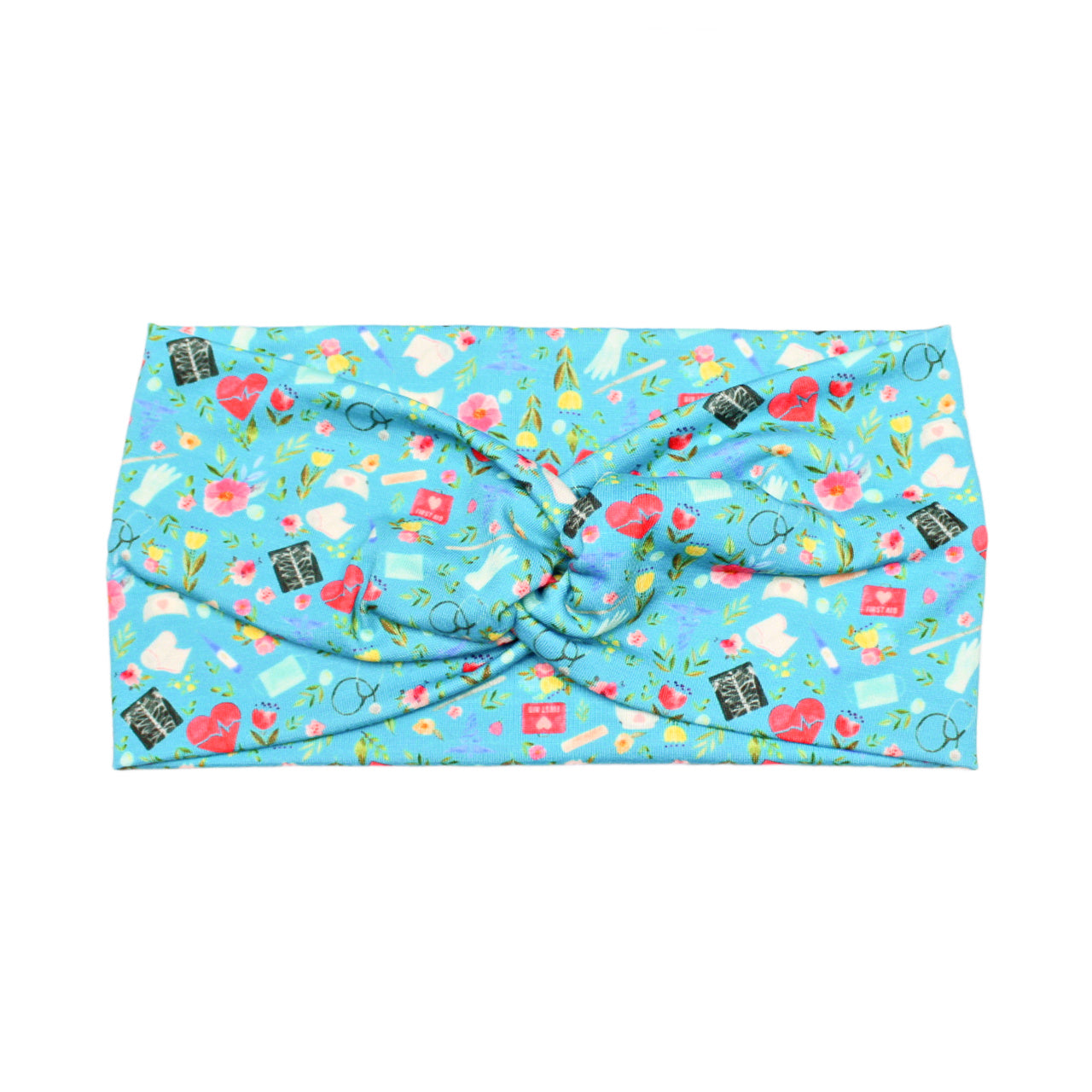 Wide Nurse Print Headbands for Women, Blue, Burgundy, Turquoise, Love to Care