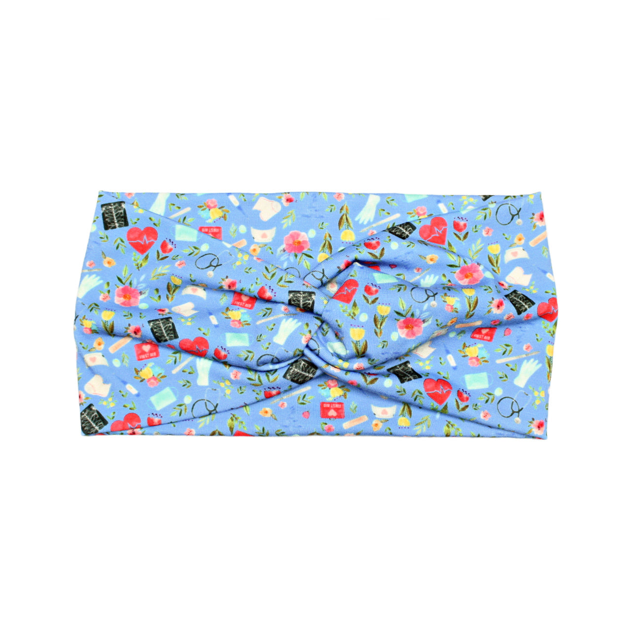 Wide Nurse Print Headbands for Women, Blue, Burgundy, Turquoise, Love to Care