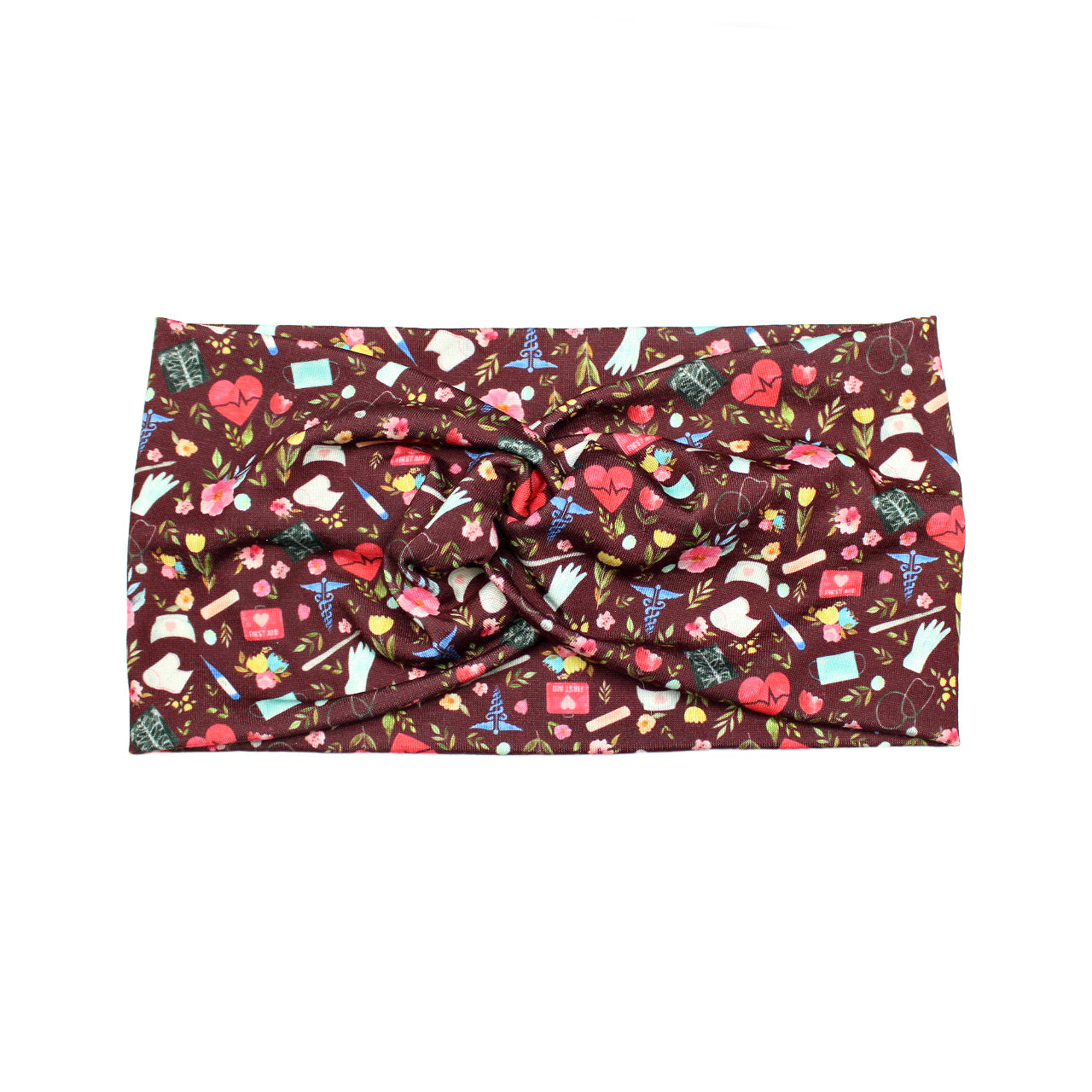 Wide Nurse Print Headbands for Women, Blue, Burgundy, Turquoise, Love to Care