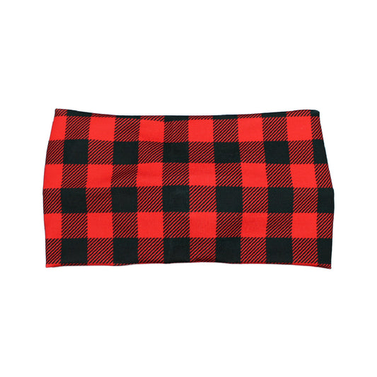 Wide Red and Black Buffalo Plaid Headband