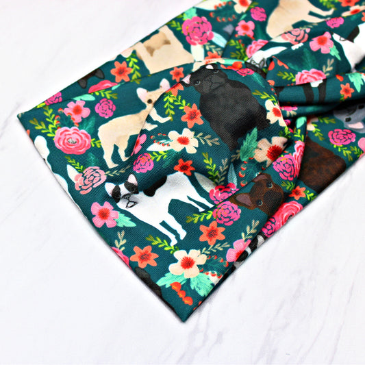 Wide Frenchie Dog Print Headband