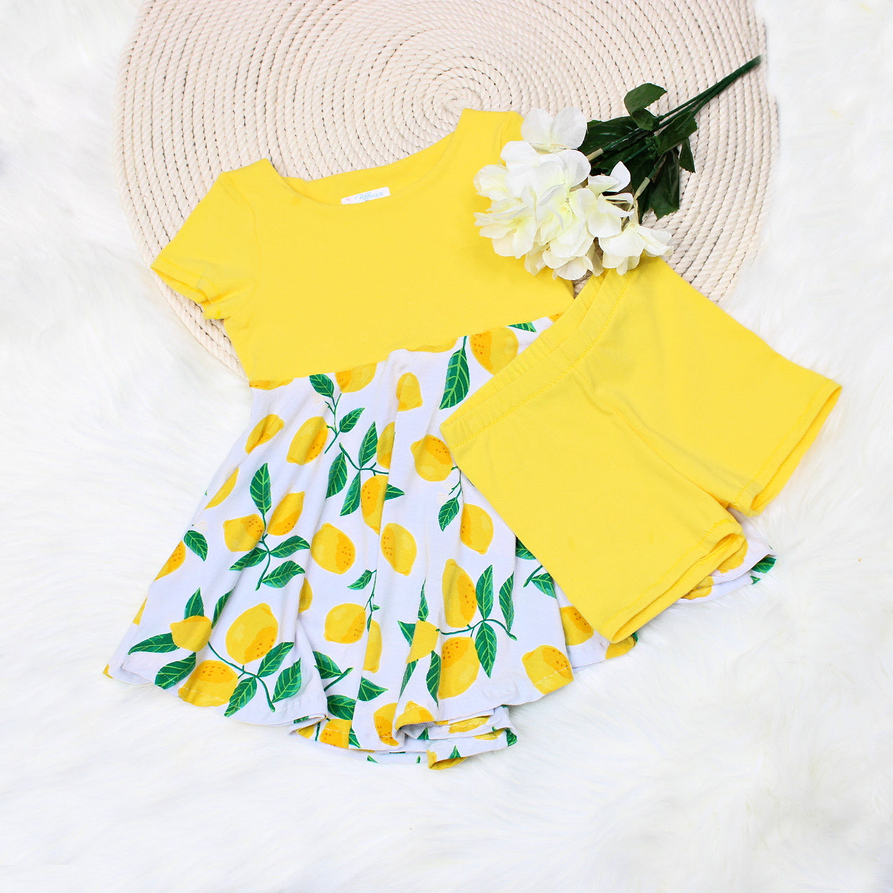 2T Lemon Sun Dress and Shorts Set, Ready to Ship