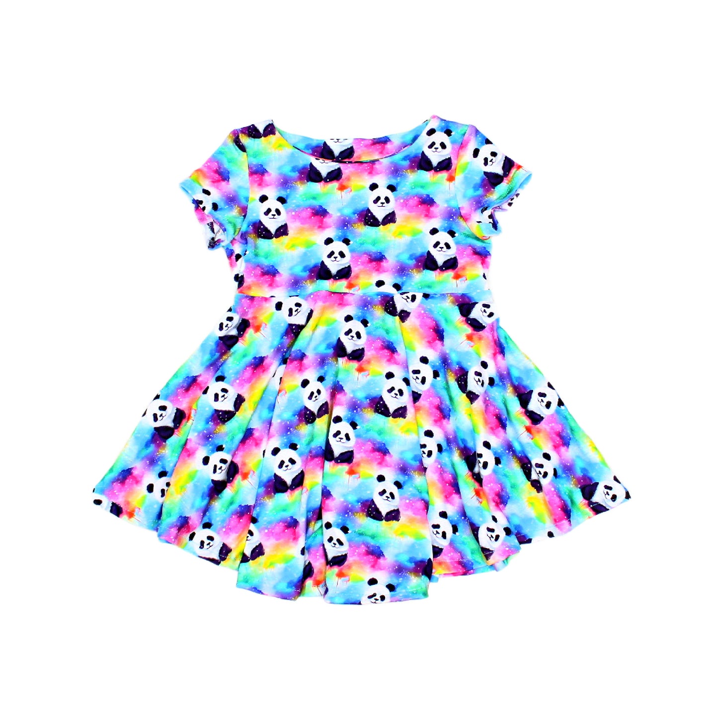 Rainbow Panda Allover Print Dress for Girls