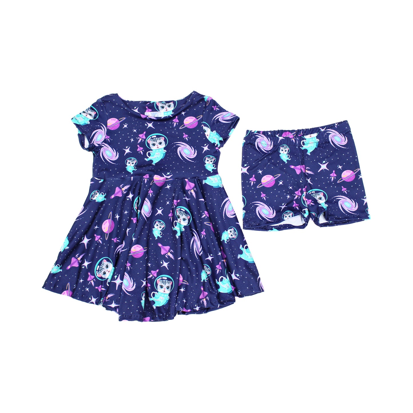 Space Cat Twirly Dress for Girls