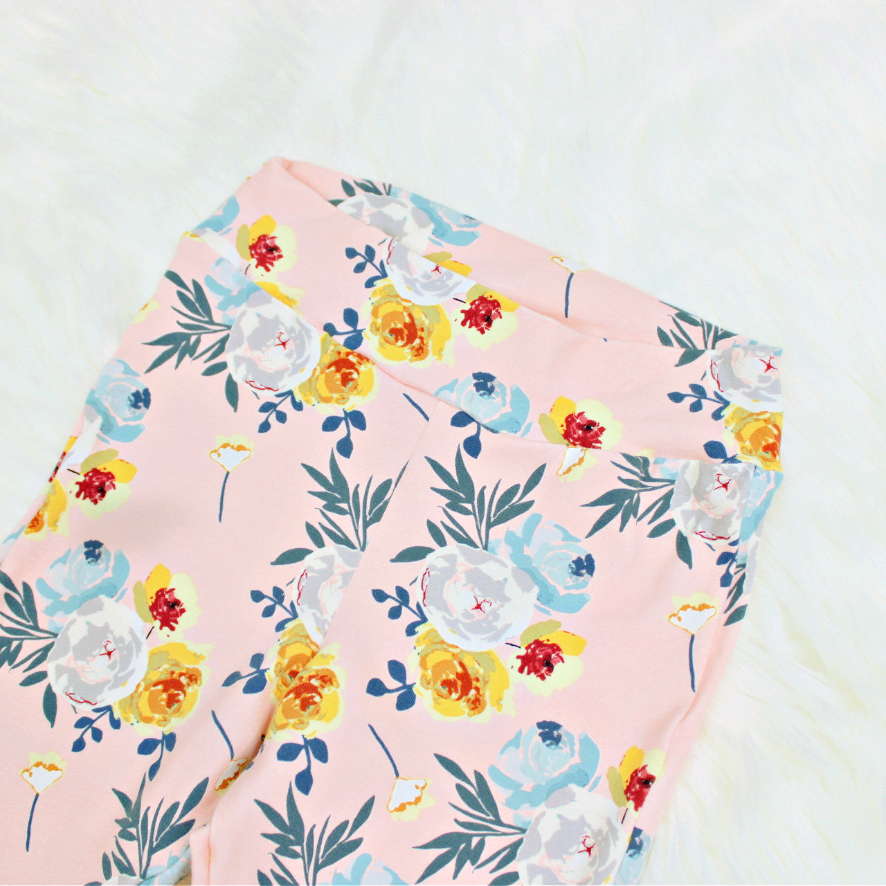Retro Flower Flare Leggings for Girls, Pink or Blue